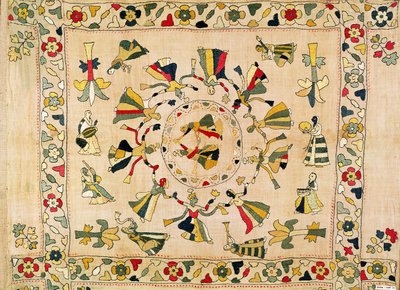 Rumal: Square Embroidery Cover Showing Punjabi Dance by Unknown